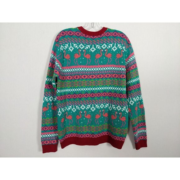 33 Degrees Christmas pink Santa Flamingo sweater sz M - Picture 2 of 10